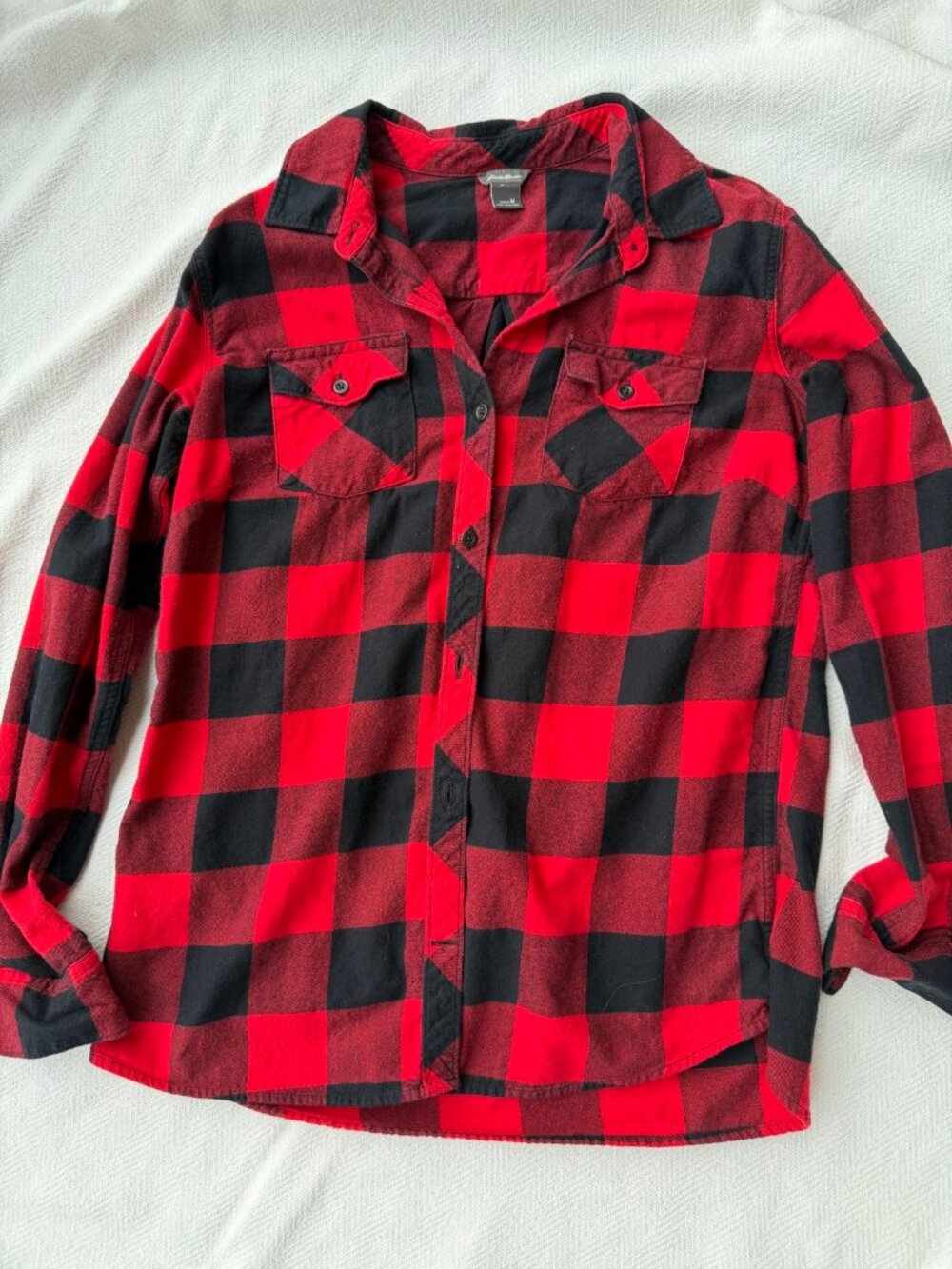 Eddie Bauer Buffalo Plaid Flannel Shirt Women's Medium Red Black Long Sleeve